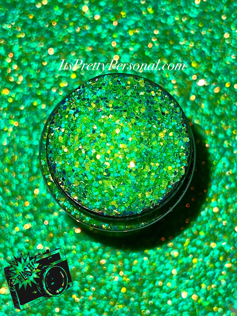 “Supernatural Green Chunky” (Medium Cut)- Luminous Reflective Glitter Collection